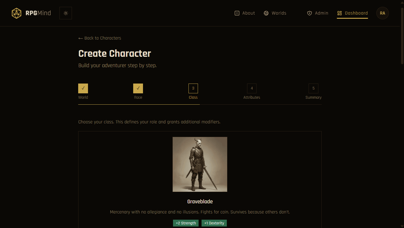 Character creation wizard — race selection with portraits